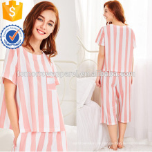 Nette weiße und rosa Streifen Kurzarm Sommer Pyjamas Herstellung Großhandel Mode Frauen Bekleidung (TA0004P)